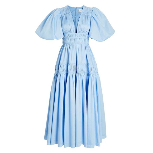 AJE NWOT Fallingwater Gathered Midi Dress Blue Size 8 (US 4) Tiered Pleated Puff - Picture 4 of 13